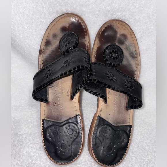 Jack Rogers Shoes - Jack Rogers Black Leather Slide on Sandals